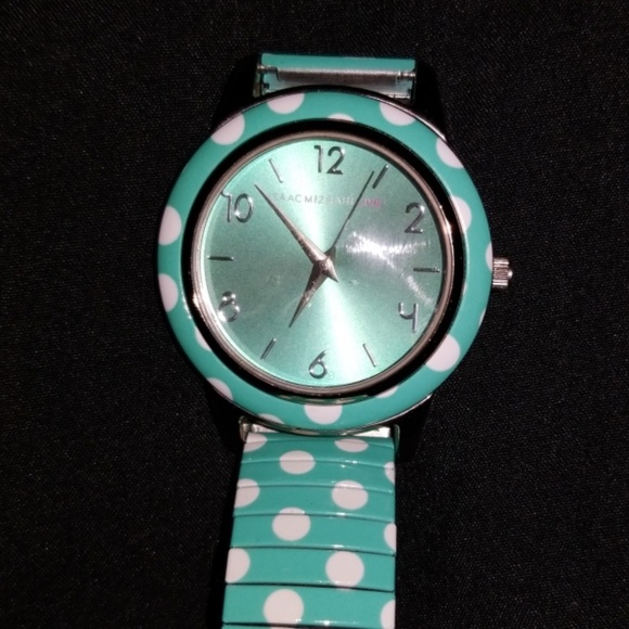 Isaac Mizrahi Accessories - Isaac Mizrahi aqua & white dot stretch watch